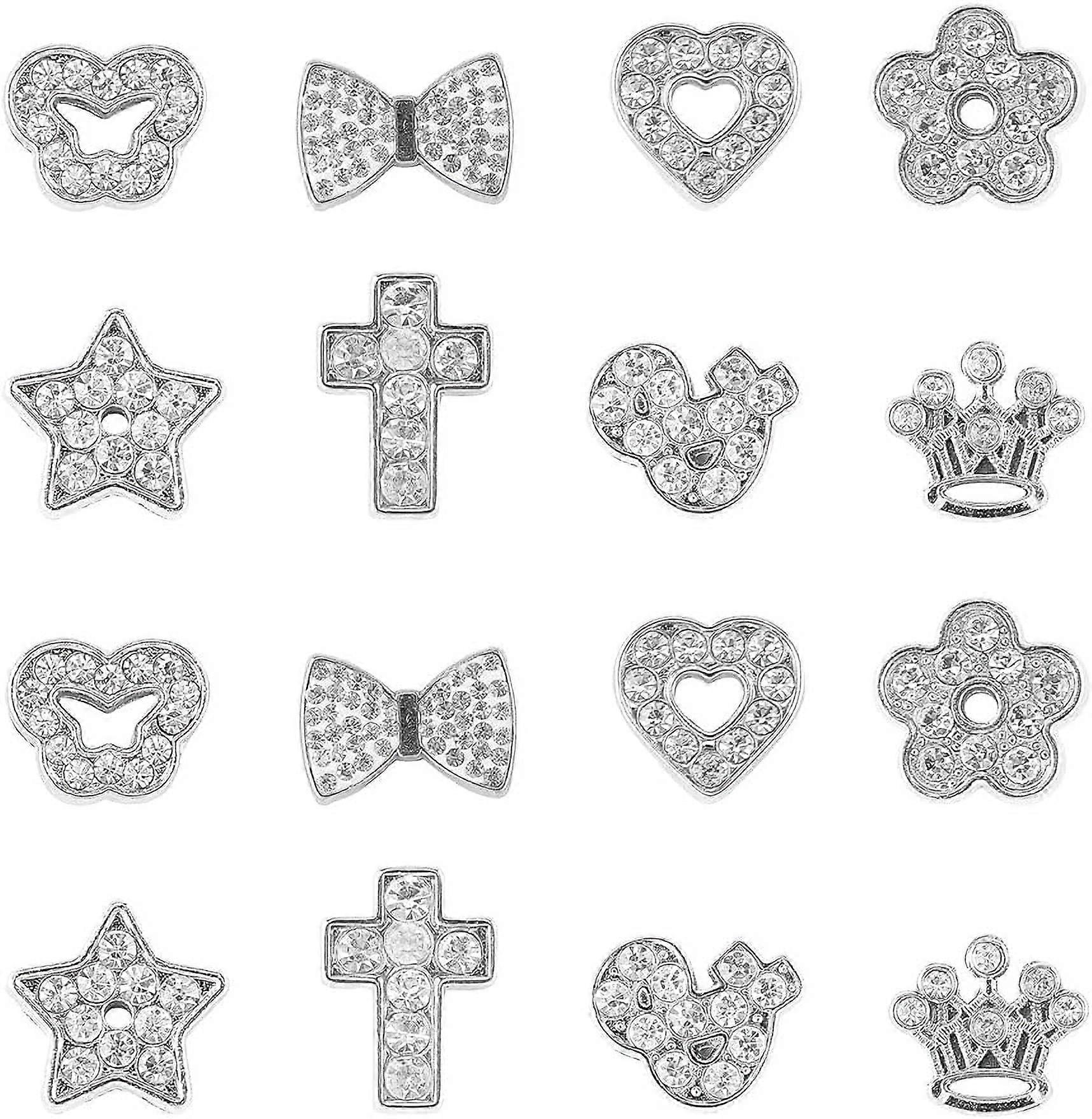 Alloy Slide Charms with Grade A Rhinestones Mixed Shapes Platinum 7.4x7.2x1.7cm 48pcs/box