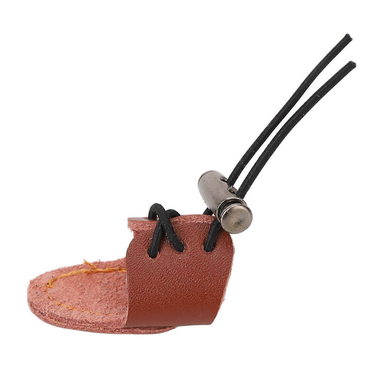 Archery Finger Guard Cowhide Mini Reduce Pain Adjustable Elastic Finger Tab For 20 To 50lb Bow Brown