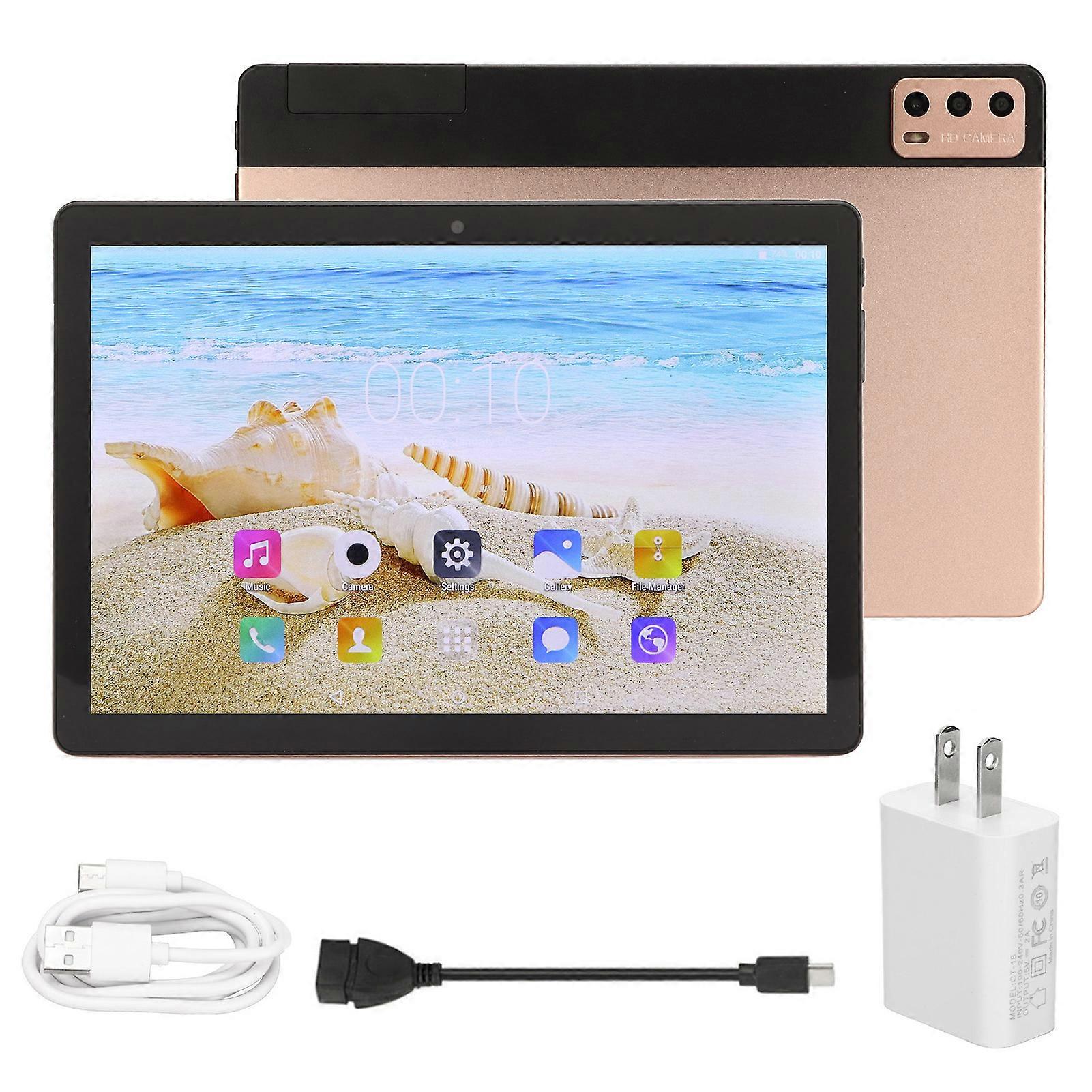 10 polegadas Tablet 4G RAM 128G ROM 3G Network Calls 5G WIFI Tablet PC para Android 10 100?240V EUA Plug Gold