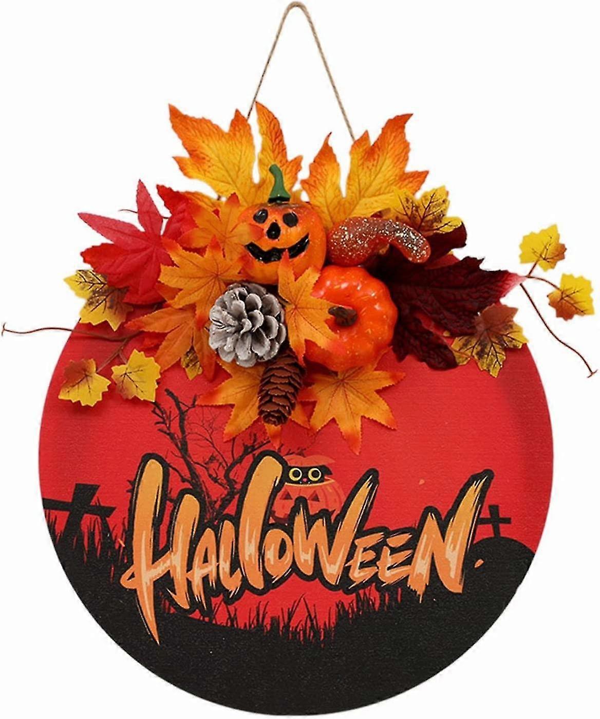 ハロウィーンのドアサイン正面玄関のハロウィーンの木製ドアハンガーリースの看板をハロウィーンの家の屋外の弓で