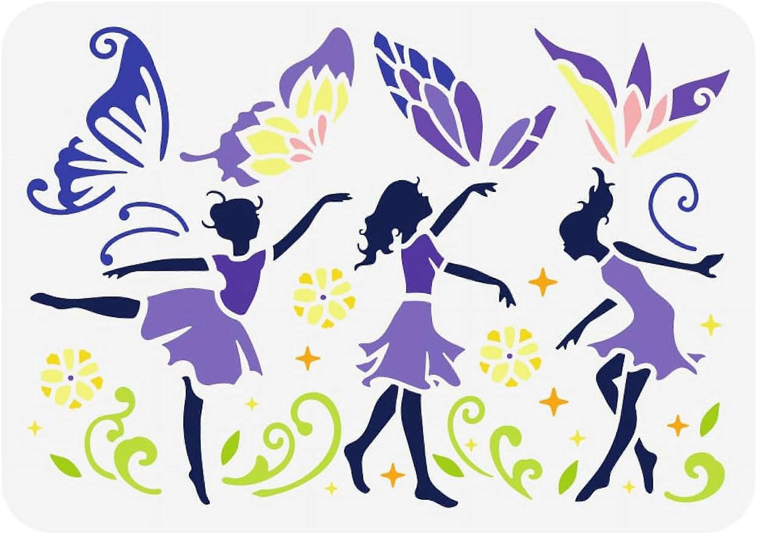 1pc Fairy Dance Stencil Fantasy Matching Fairy Templates Reusable Plastic Stencil for Painting on Home Decor 12x8inch