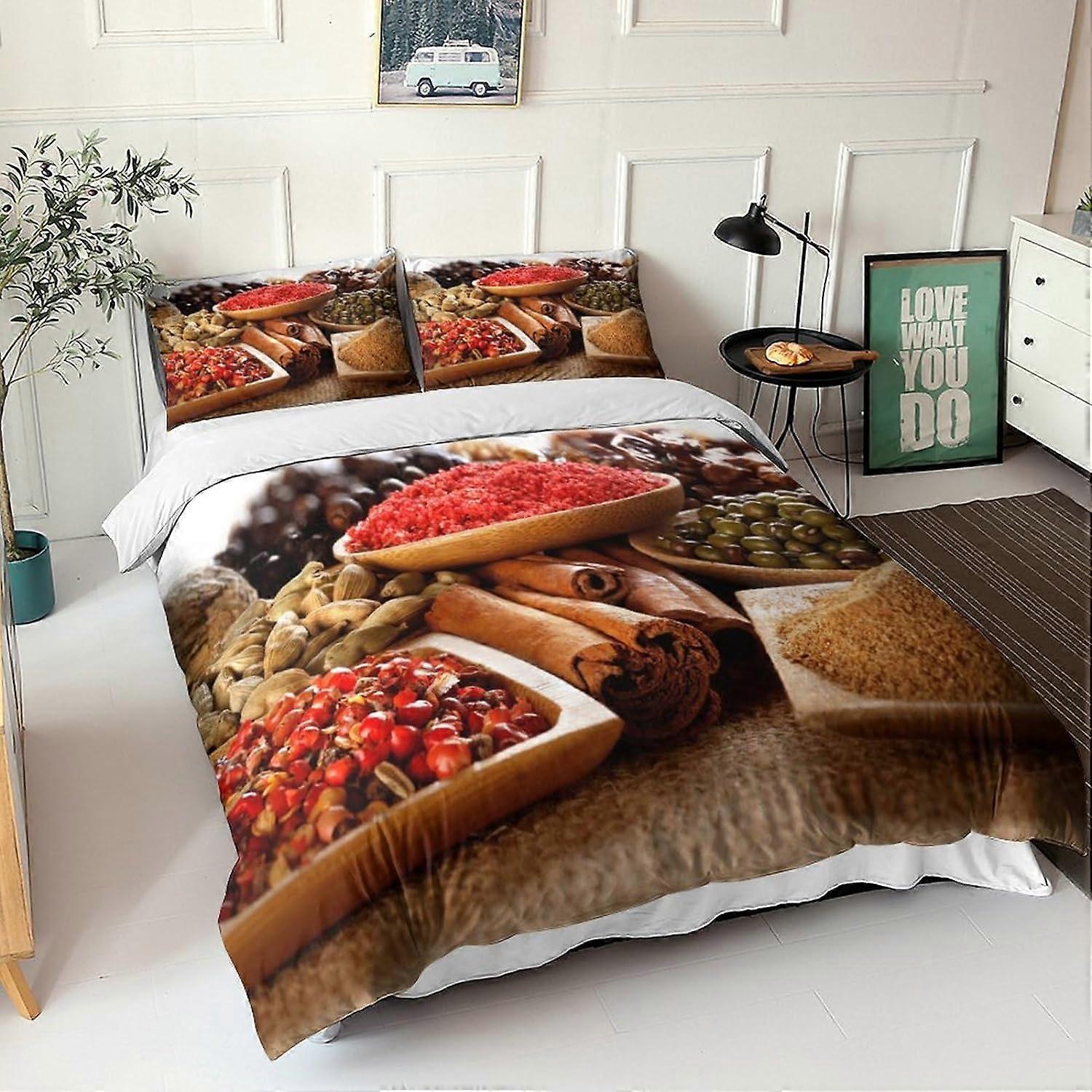 Spice Bedding Set Condiments D Pattern Printed Duvet Cover Zipper Closure with Pillowcases Microfiber for Adults and Children Pieces Double Set 135*20