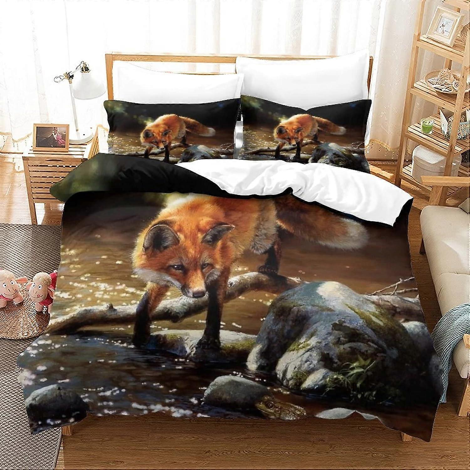 Art Fox Duvet Cover in Soft Microfiber, Bedding Set with Zipper Closure for Teens and Adults, King Piece Set 135*200 CM