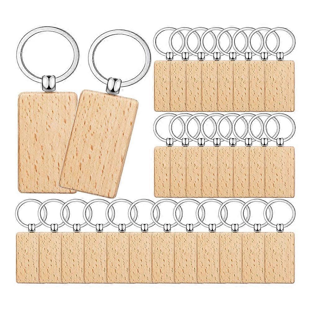 100Pieces Wooden Keychain Blanks Bulk Rectangle Wood Engraving Blanks Unfinished Wooden Key Ring Ke