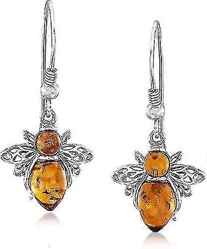 Silver Amber Bumblebee Earrings In Sterling-