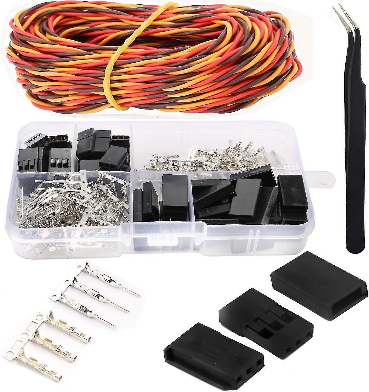 3 Pin Jr Servo Connector, 270 Pcsrc Servo Plug Servo Cable Wire Connector Male Female Kit +5m Servo Cable For Futaba Style Servo Connector Jr Hitec