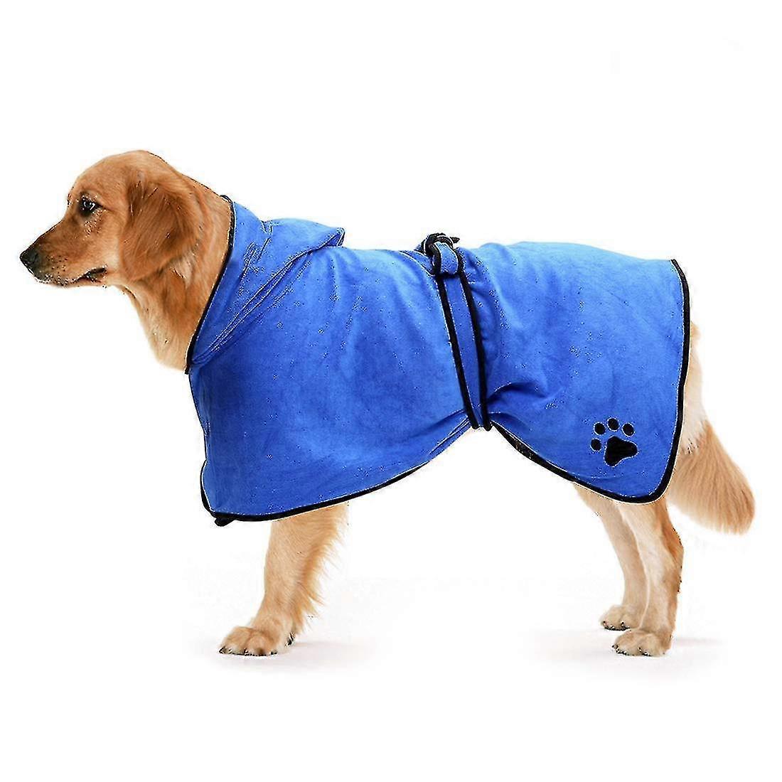 Dog Bathrobe Towel With Adjustable Strap Hood, Xl, Blue