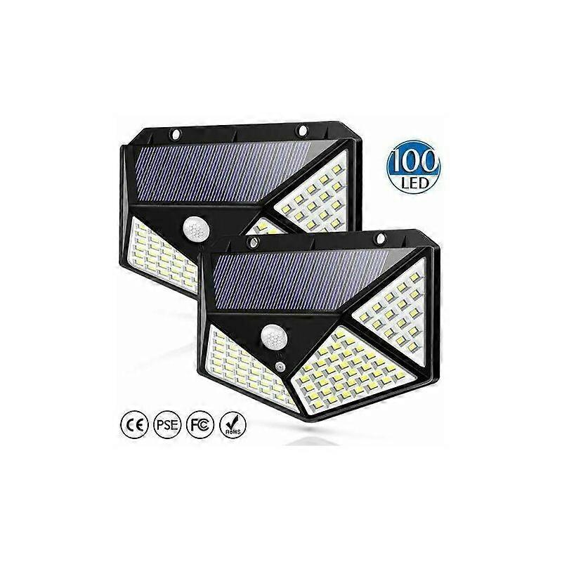 2 Pack 100LED Motion Sensor Solar Flood Light 100LED 4-Sided Bright Solar Wall Light