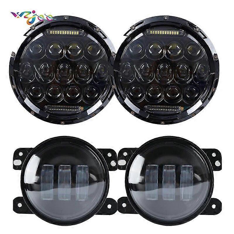 For Jeep Jk Led Light 7" LED DRL 75W 7Inch CREES Headlights & Tail Lights Rear Brake Reverse Lamp For Jeep Wrangler JK 2007-201