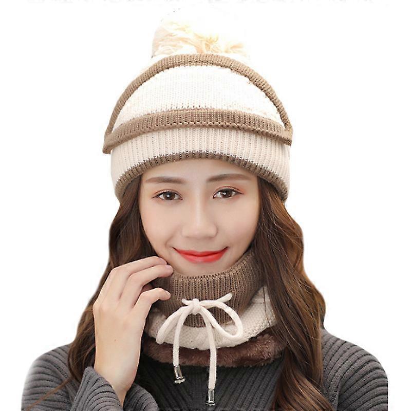 Womens Warm Woolly Beanie Hat Scarf and Mask Set Knitted Pom Ski Hats