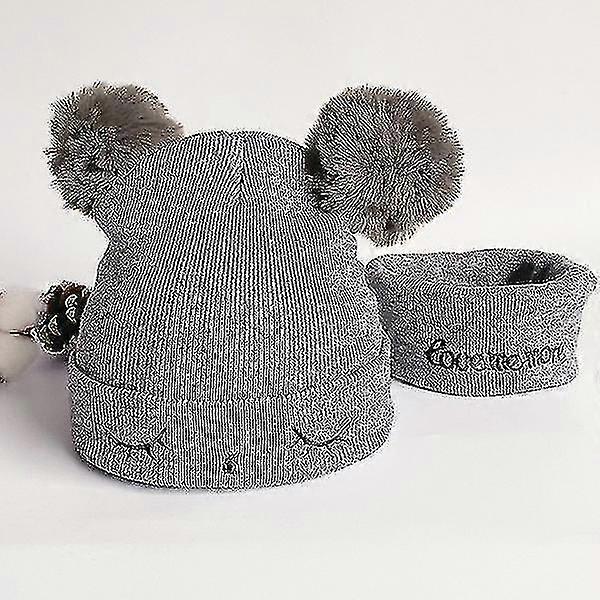 Knitting Hat Cotton Ear Cap For Winter Hat Grey