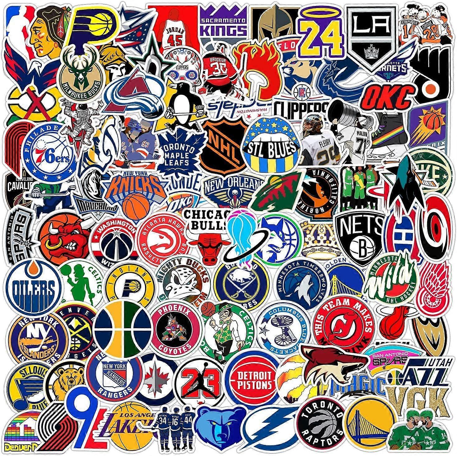 100 件篮球队贴纸冰球队球迷标志贴纸系列乙烯基防水贴纸水瓶、篮球笔记本、篮球