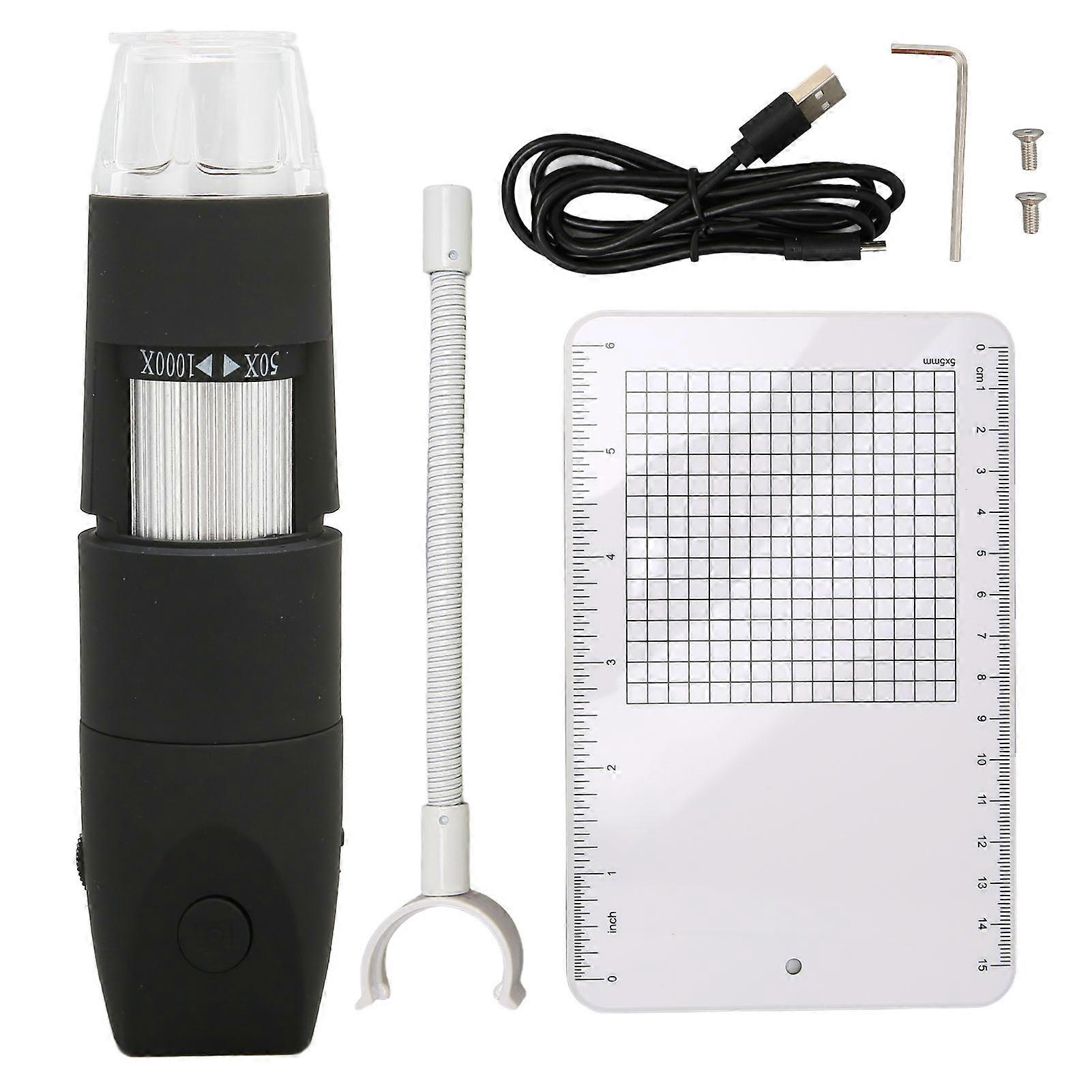 Wireless Digital Microscope Mini Handheld 8 LED HD Microscope Camera WiFi USB Compatible for Smartphone Tablet PC Black