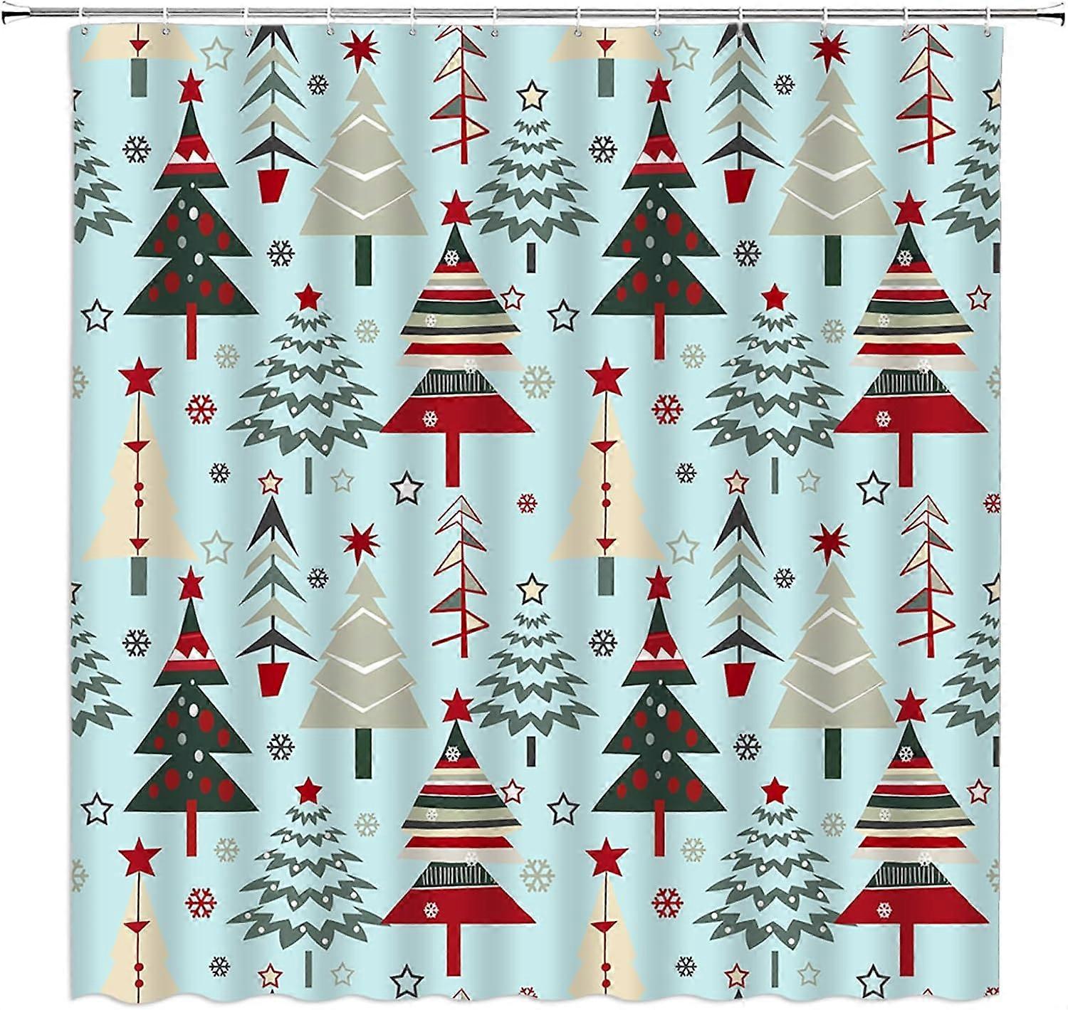 クリスマスツリーシャワーカーテンクリスマス松の木冬雪新年休日ミニマリスト、レッドティール、72 "Wx72 Hファブリックバスルーム装飾カーテンフック付き