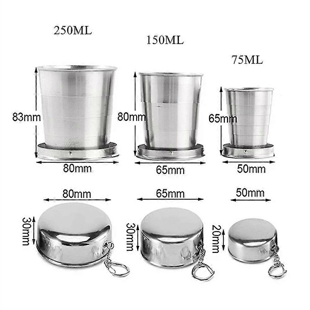 70/150/250ml Telescopic Folding Cup Stainless Steel Camping Folding Cup Portable With Key Ring Folding Water Cup Removable