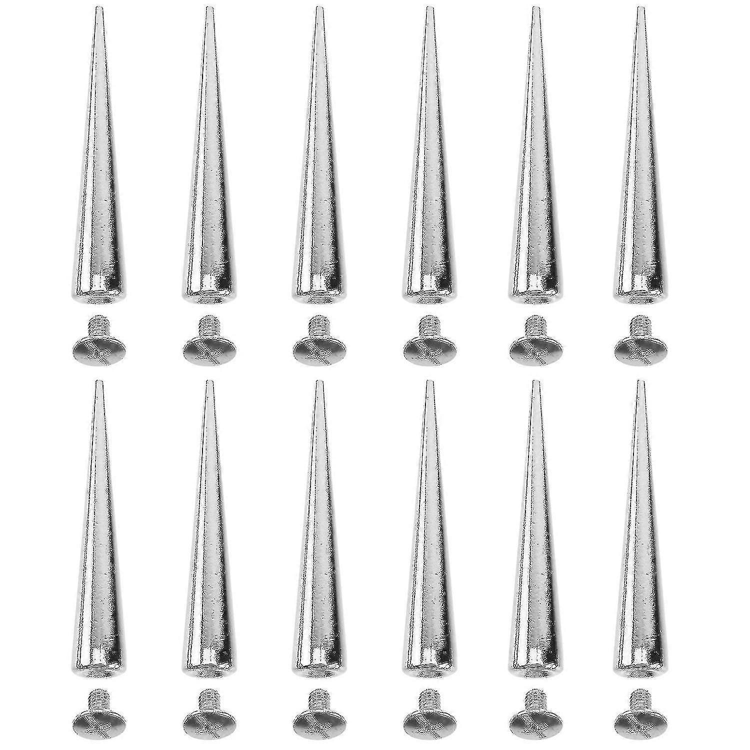10pcs Solid Punk Bullet Large Spikes Metal Leather Rivets Diy Silver Cone Studs