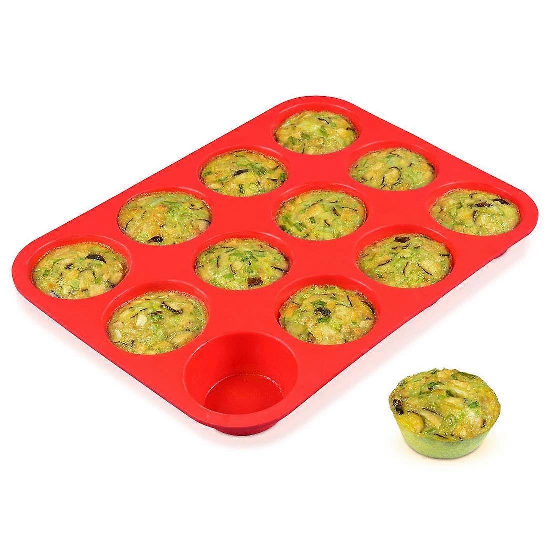 12 Cups Silicone Muffin Pan - Nonstick BPA Free Cupcake Pan