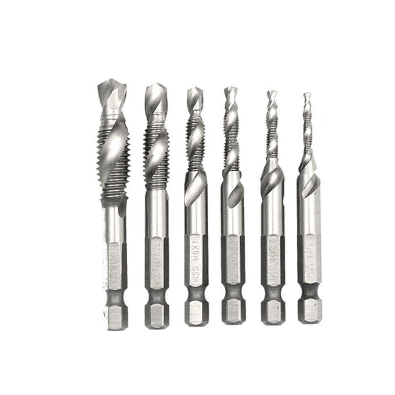 Thread Bits Kit 6 Pack High Speed Steel Combination Drill Tap Bit Set Hex Shank Thread Drill