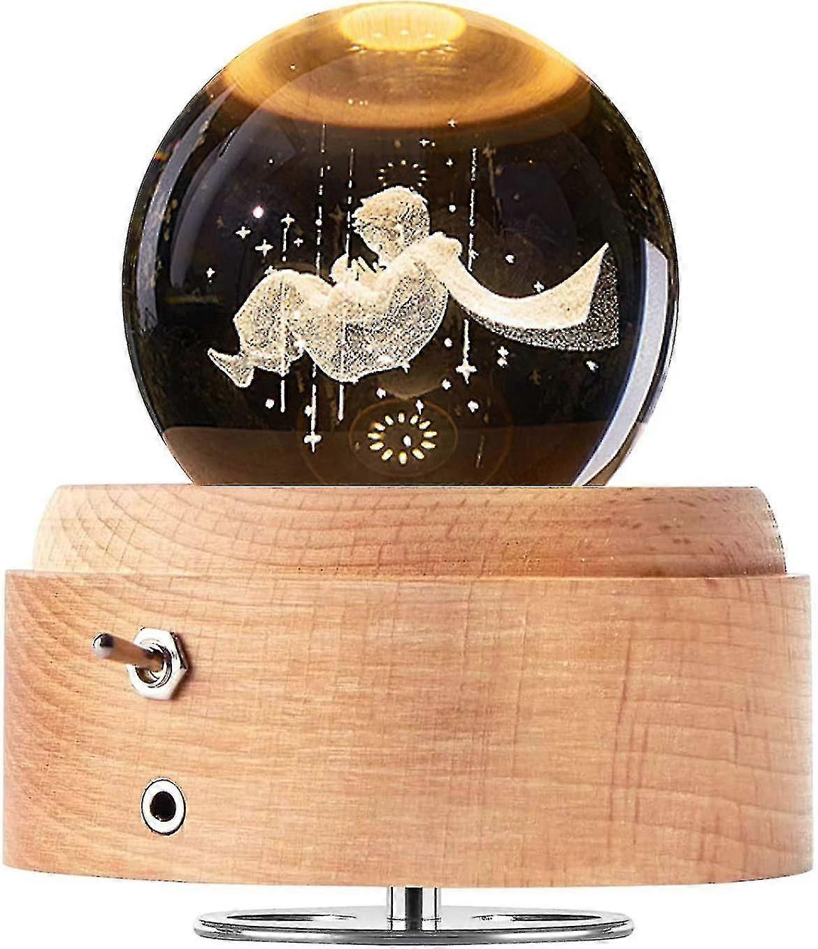 كريستال الكرة مربع الموسيقى ، 360 الدورية صندوق الموسيقى الخشبية مع الضوء ، هدية لعيد الميلاد ، عيد الشكر ، عيد ميلاد ، عيد الحب -- الأمير