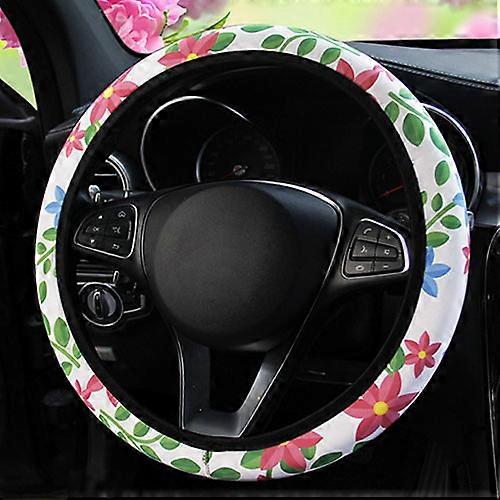 Flowers Girl Women Car Steering Wheel Cover For 37-38 CM 14.5\
