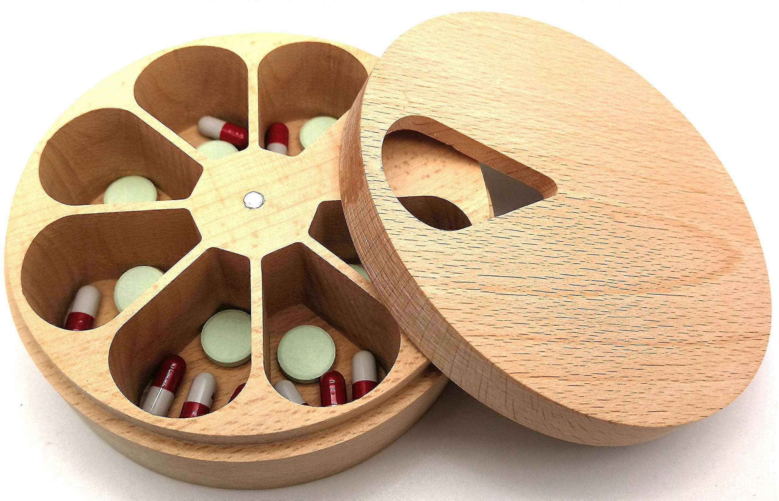wood weekly pill organizer case