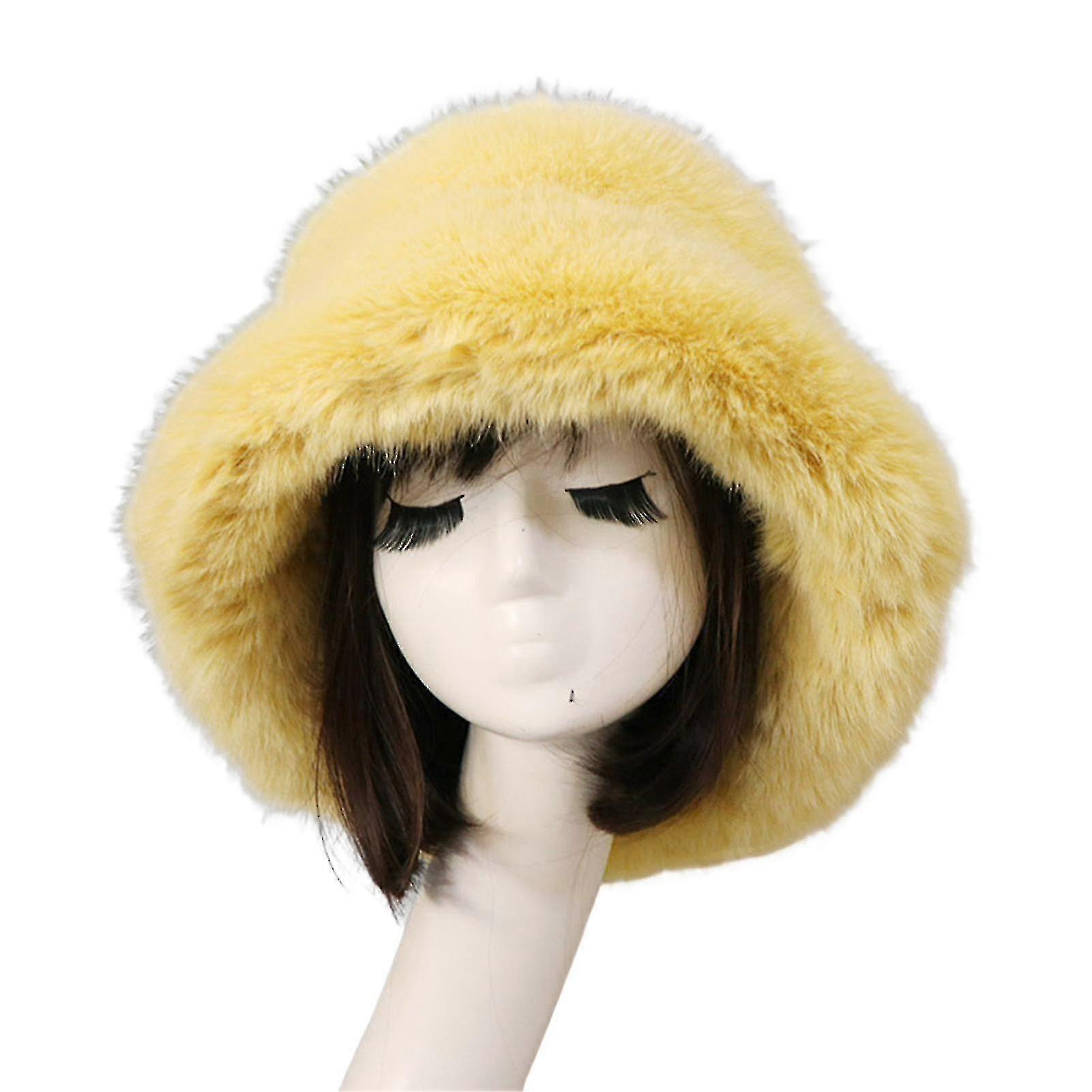 כובע דלי גדול גדול רך רחב שוליים רך מעובה הגנה על האוזן פרווה מלאכותית חורף תרמי נשים כובע דייג לחיי היומיום A-YUHAO