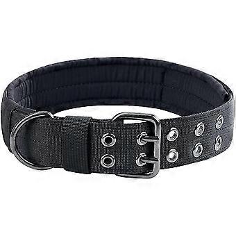 Nylon Tactical Dog Collar Military Adjustable Training Dog Collar With Metal D Double Ring Buckle(black-xl75cm)