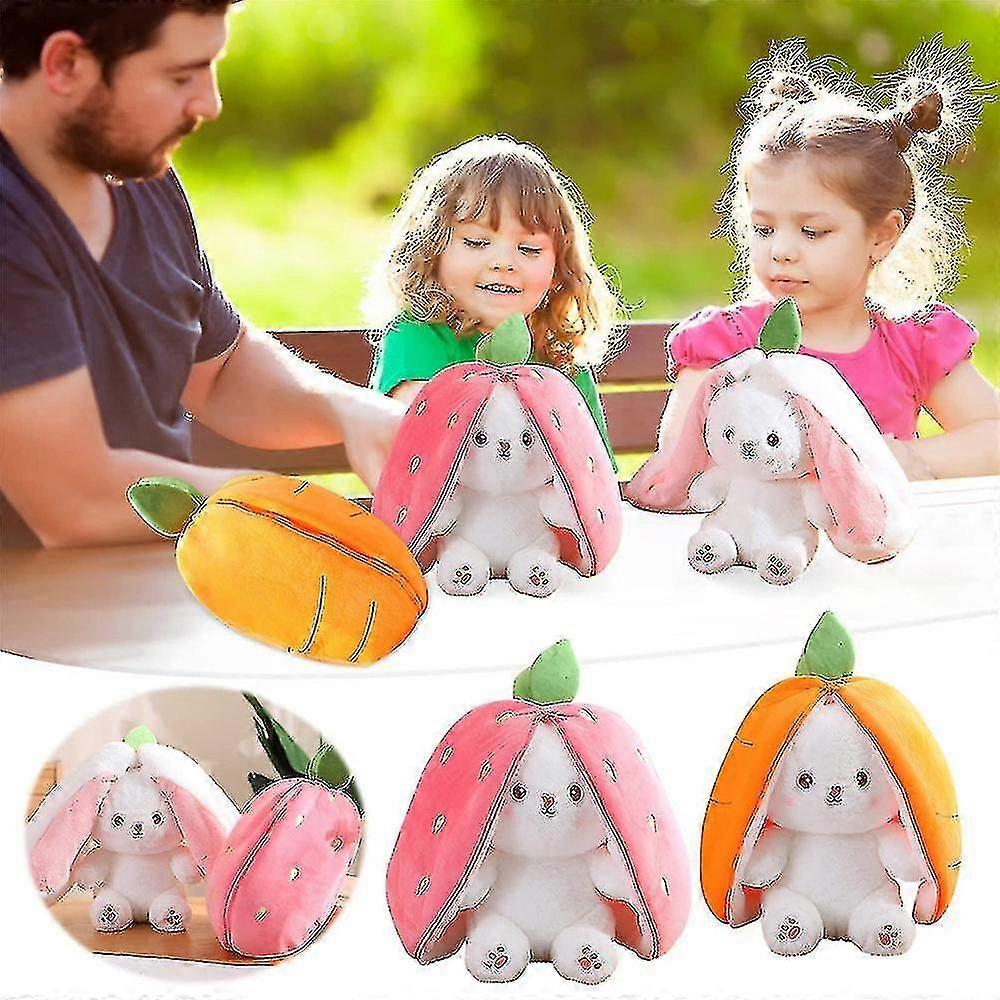 Cute Plush Rabbit Toy Transformation Floppy Ear Bunny Stuffed Doll With Carrot Strawberry Hugging Toys Easter Gifts For Kids Children