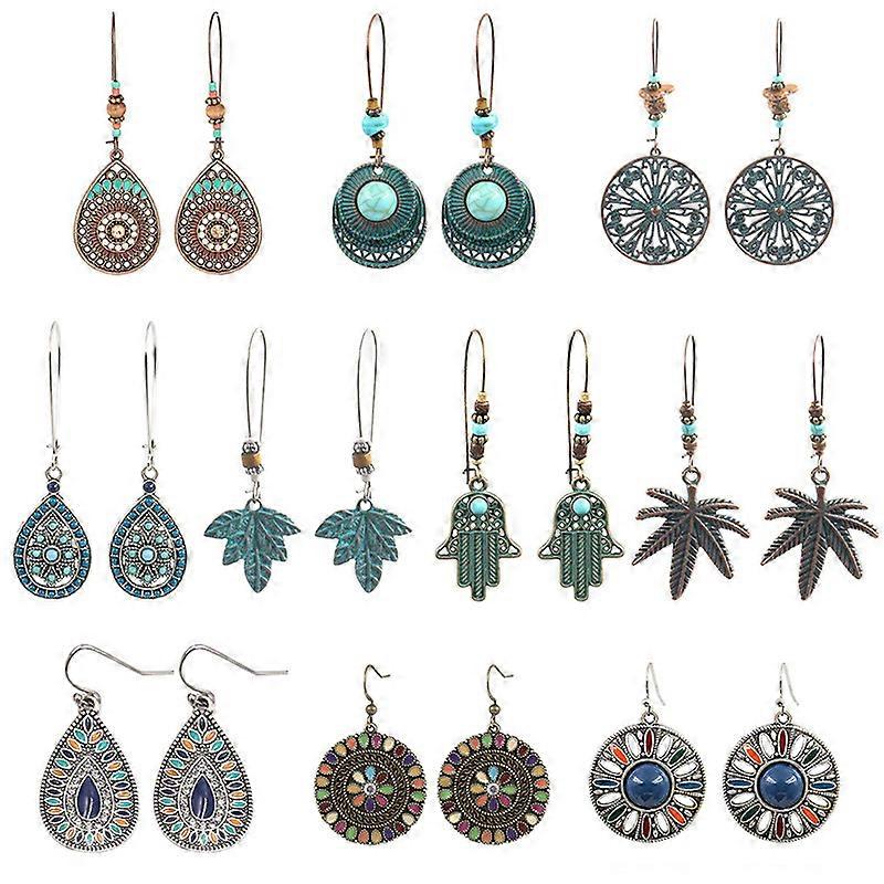 10 Pairs Bohemian Vintage Dangle Earring Set Retro Earrings Boho Dangle Drop Earrings for Women Gir
