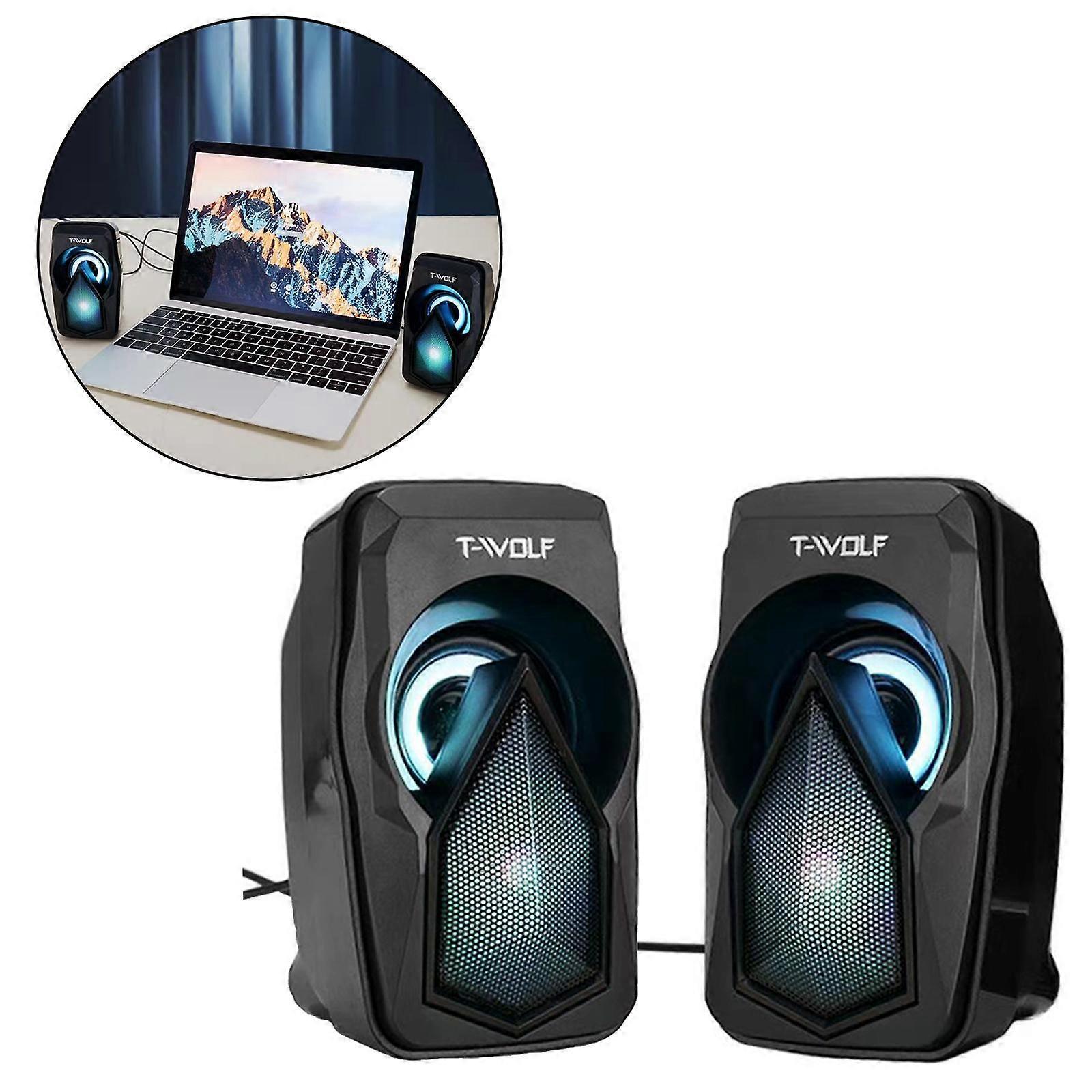 USB Powered Computer Speakers with Colorful Light for Desktop Computers, Space Saving
