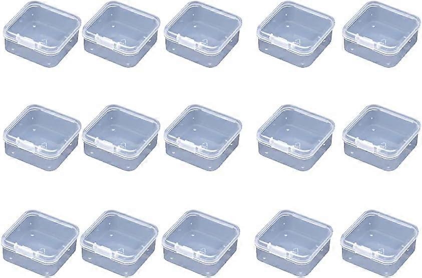 15 pcs square clear plastic storage boxes with lids, for beads, earplugs