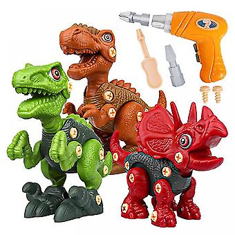 Veeki Take Apart Dinosaur Toys for Kids - STEM Toys for Boys Educational 3 Pack Dinosaur Toys with Electric Drill for Birthday Easter Gifts Kids Girls