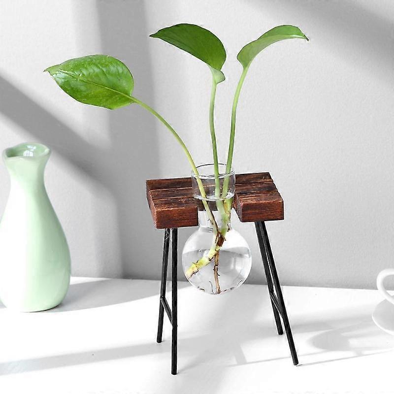 Frame Glass Vase Tabletop Terrarium Hydroponics Plant Vases Bonsai Transparent Flower Pot with Wooden Tray Home Decor Pots & Planters