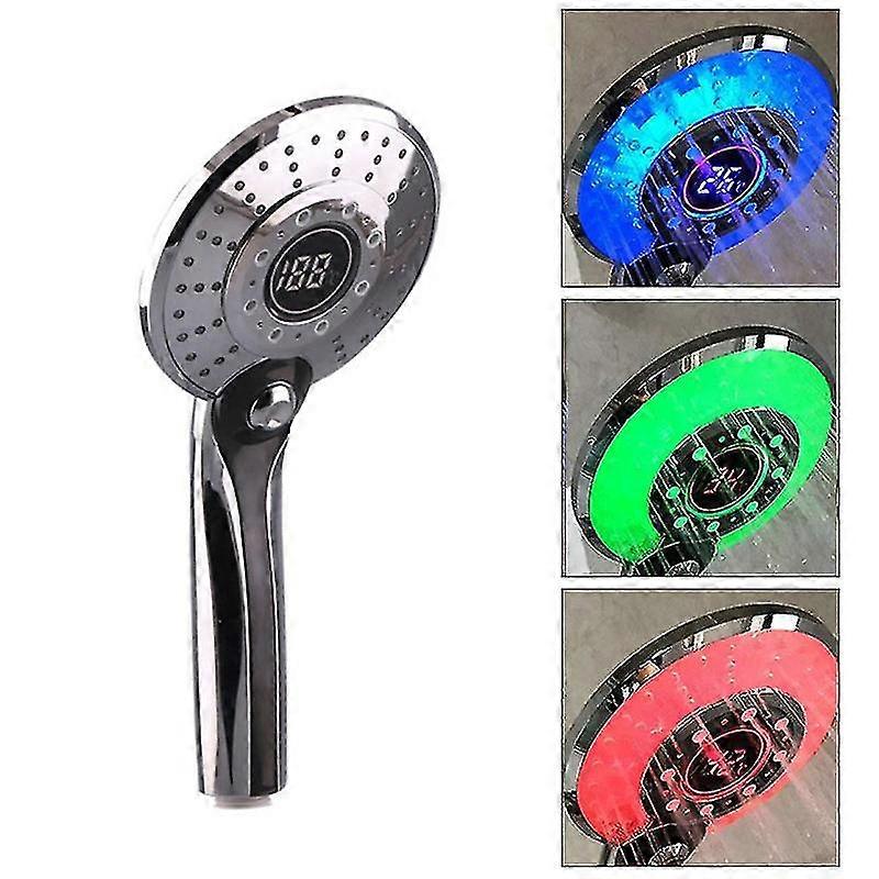 Led Light Lcd Display Third Gear Water Flow Self Illumination Temperature Control Shower Head