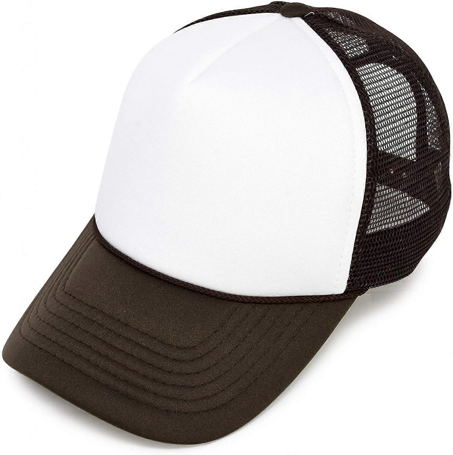 Two Tone Trucker Hat Summer Mesh Cap with Adjustable Snapback Strap, Brown White