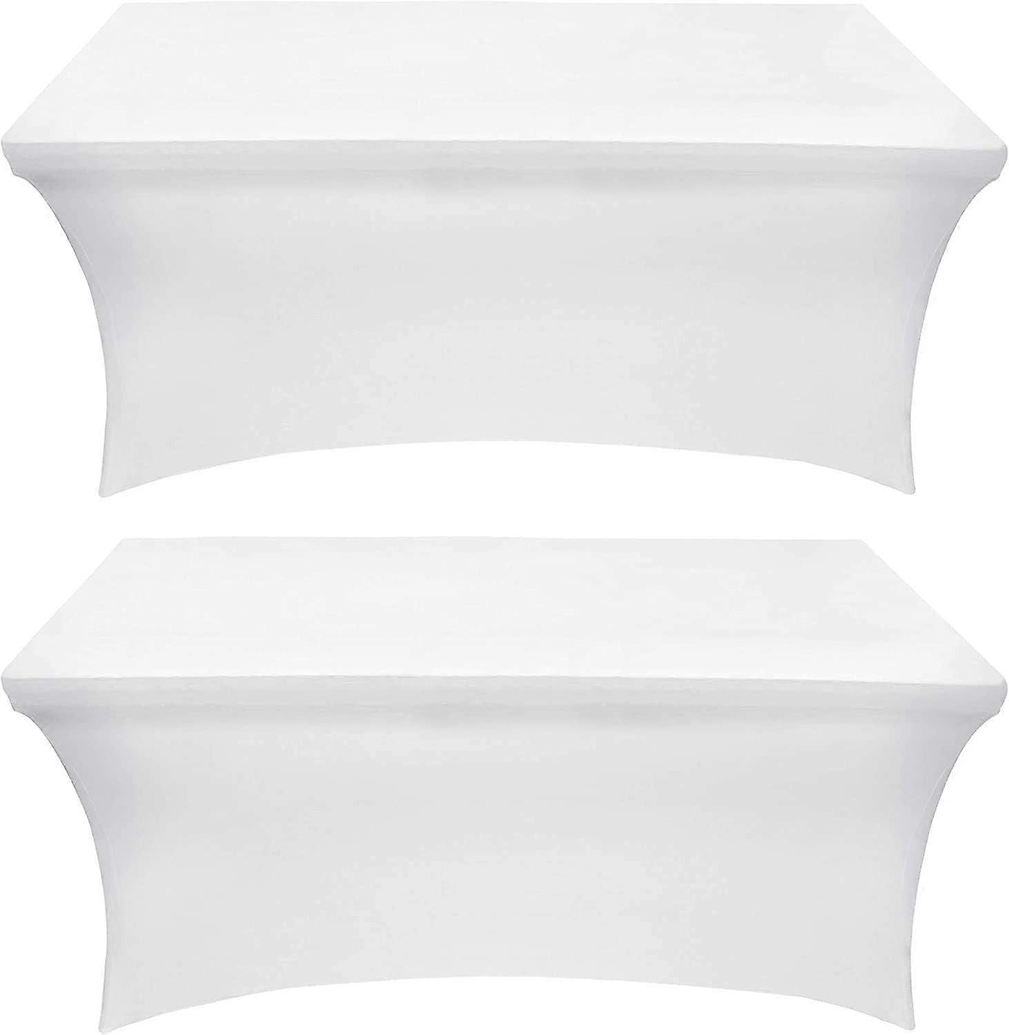 Kitchen Spandex Tablecloth 2 Pack [4FT, White] Tight, Fitted, Washable and Wrinkle Resistant Stretch Rectangular Patio Table Cover