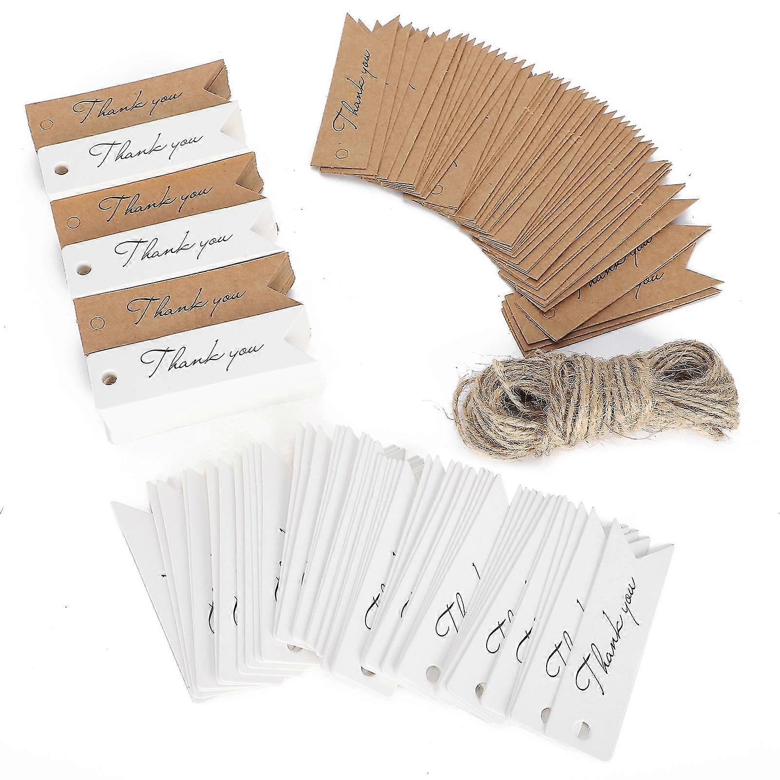 400 Kraft Paper Thank You Tags (200 White, 200 Brown) with String