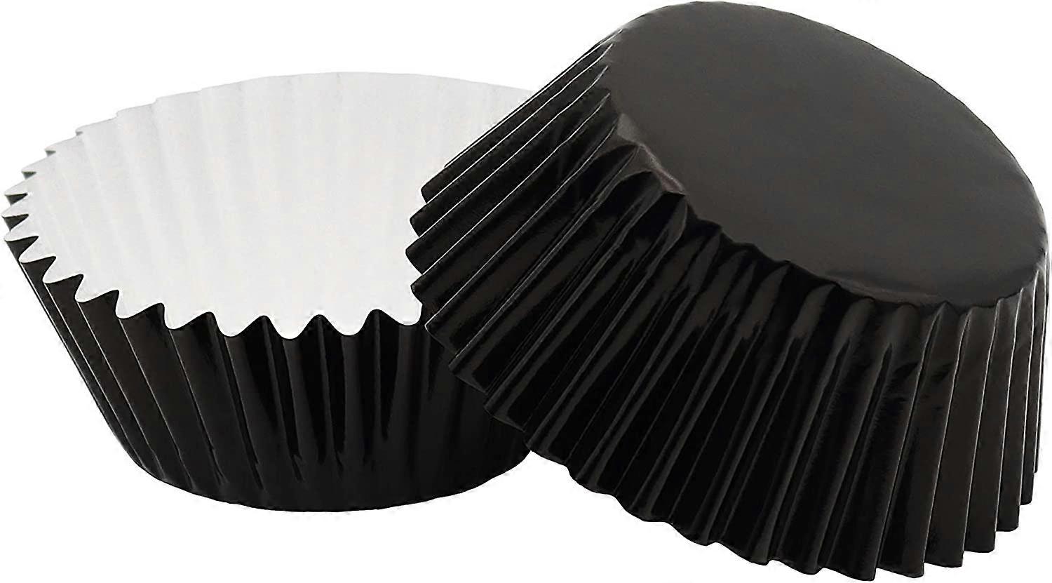 200 Pcs Standard Sized Foil Cupcake Liners Baking Cups (Black)
