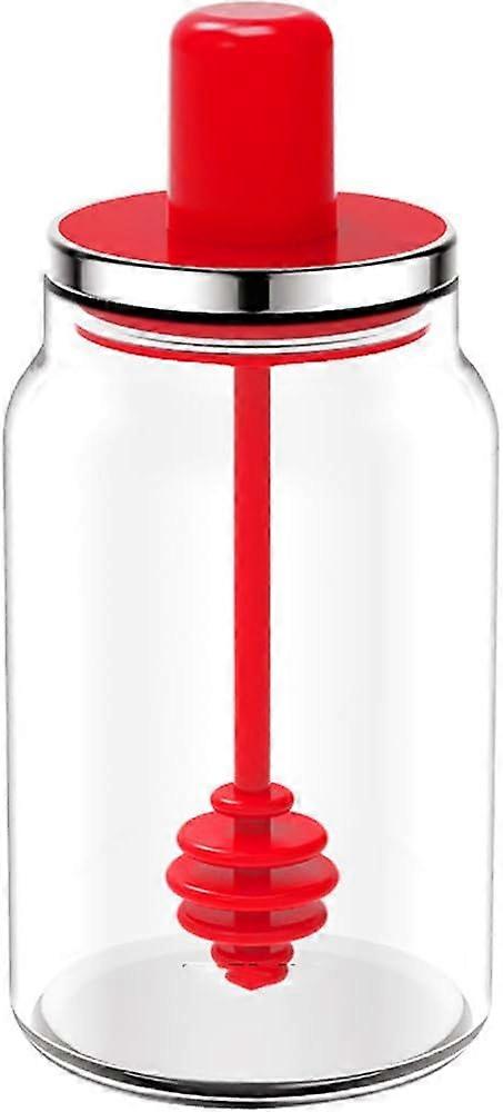 Honey Pot With Dipper Sealed Seasoning Jar 220ml, Red