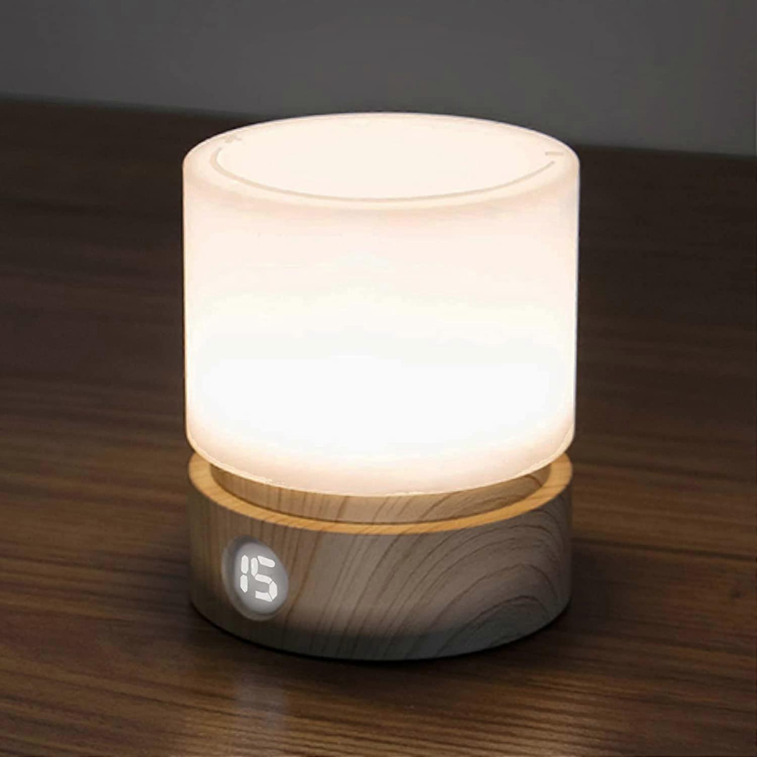 Timer Night Light,Dimmable LED Bedside Lamp,Night Light Kids,Woodgrain,Sleep Aids Light,Rechargeable,Battery Operated
