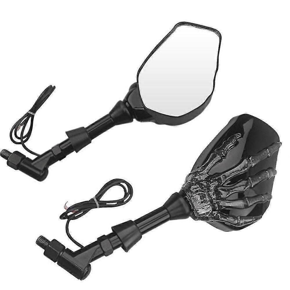 Motorcycle Rearview Mirror Skull Hand Pattern Ghost Claw Led Light Turn Signal Mirror Fit 10mm 8mm Thread Bolts Motor Mirror