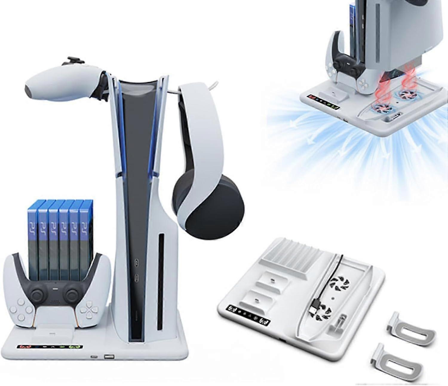 For Ps5 Slim Stand And Cooling Station With Dual Controller Charging Station Compatible Playstation 5 Slim Console Charging Dock With 6 Game Slots