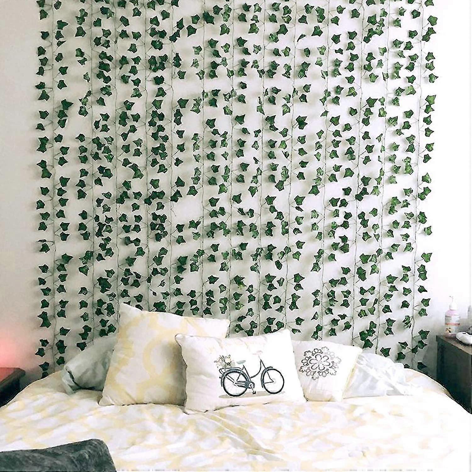 12 חתיכות ראטן קיסוס מזויף, זר קיסוס משי ירוק מלאכותי צמח תלוי גפן, מתאים קיר חתונה, חדר מסיבות, קיטש הבית