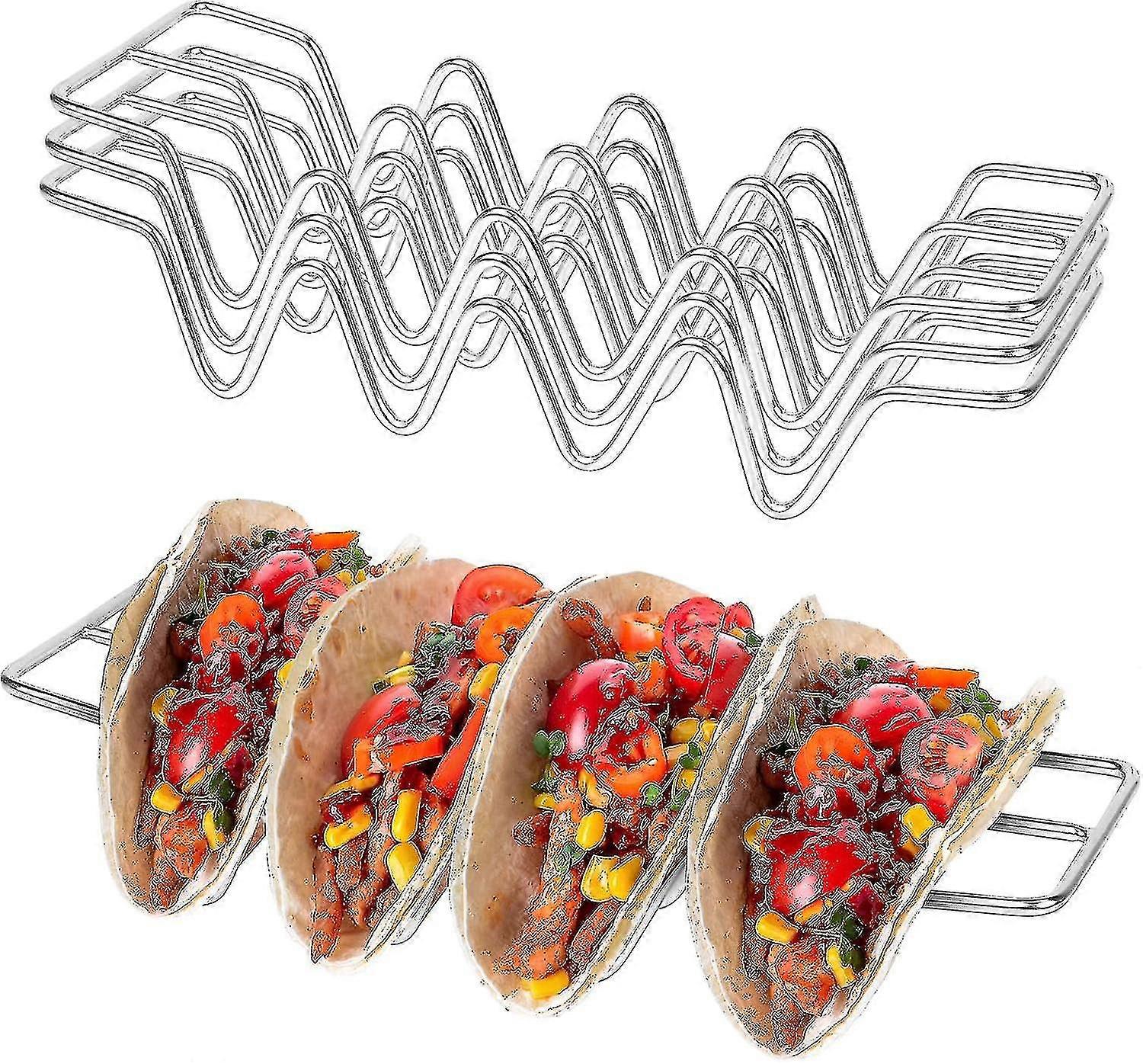 Taco Holders Set Of 3,stainless Steel Taco Shell Holder Stand,taco Tray Plates For Taco Bar Gifts Accessories,holds 4 Tacos Each,oven Safe For Baking