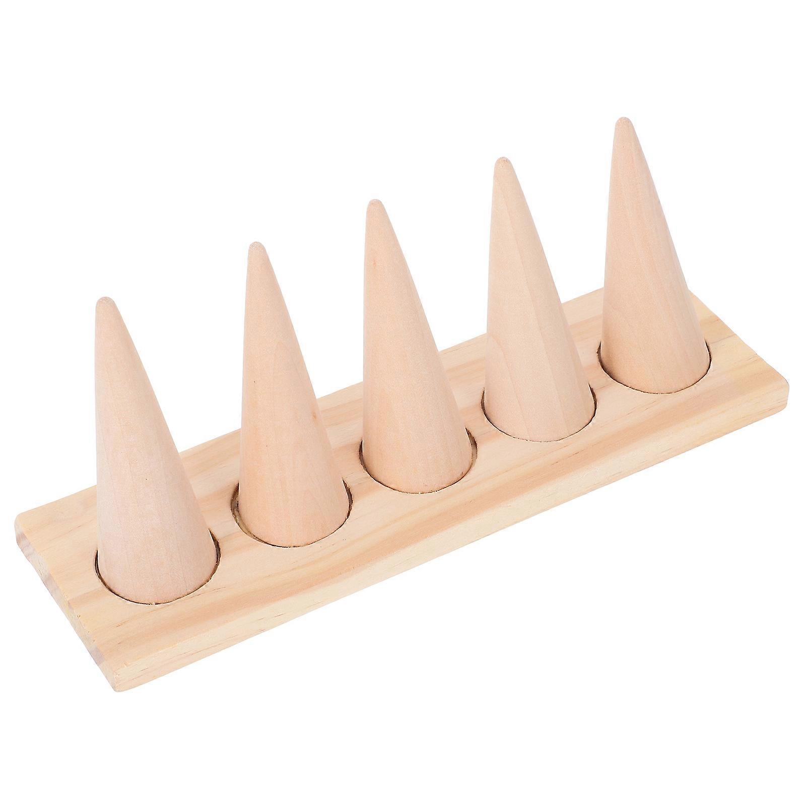 Wooden Ring Rack 5-Cone Ring Display Stand Desktop Finger Ring Display Rack