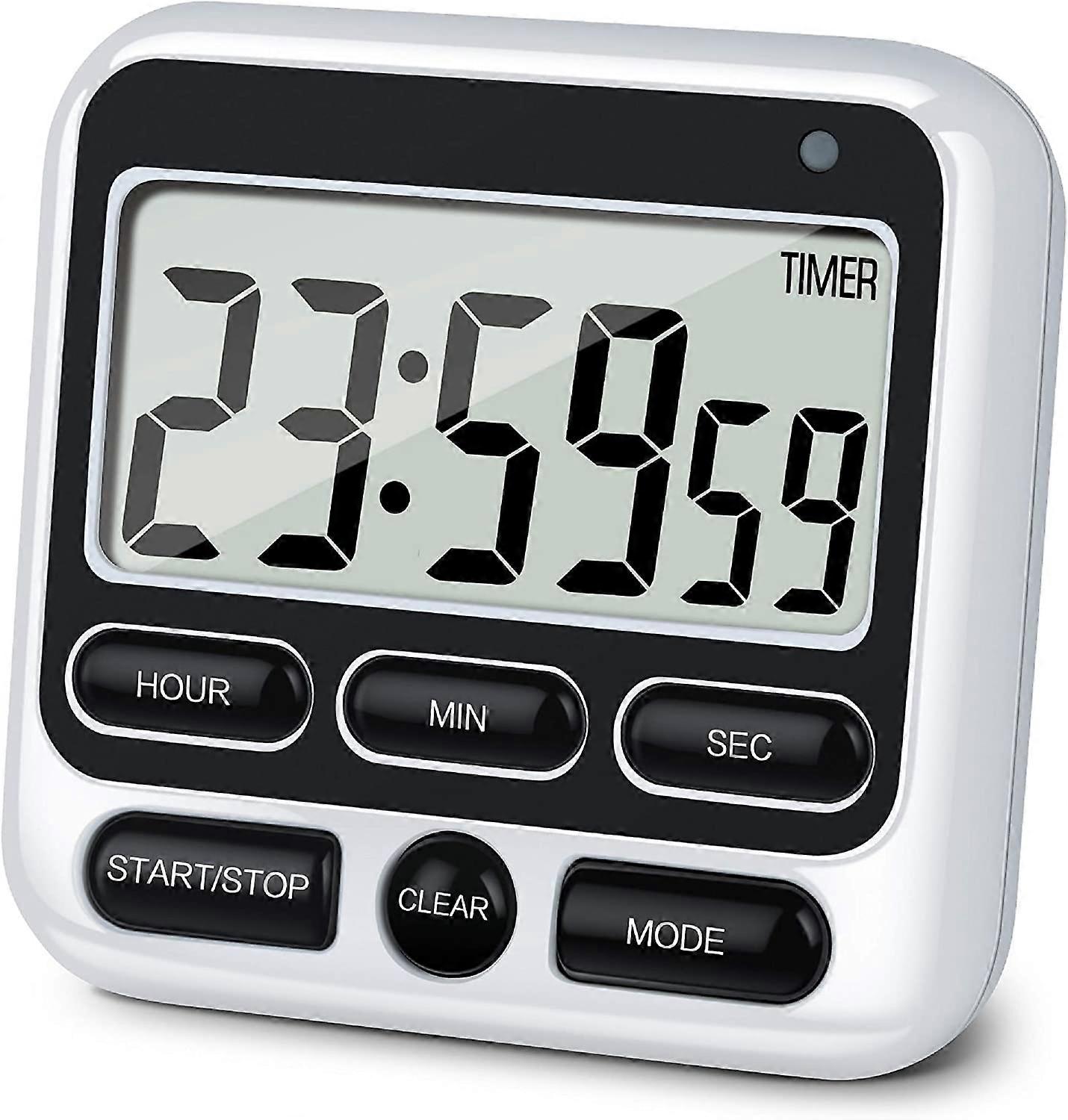 Digital kitchen timer with silent/loud alarm on/off switch, 12 hour clock and alarm, memory function