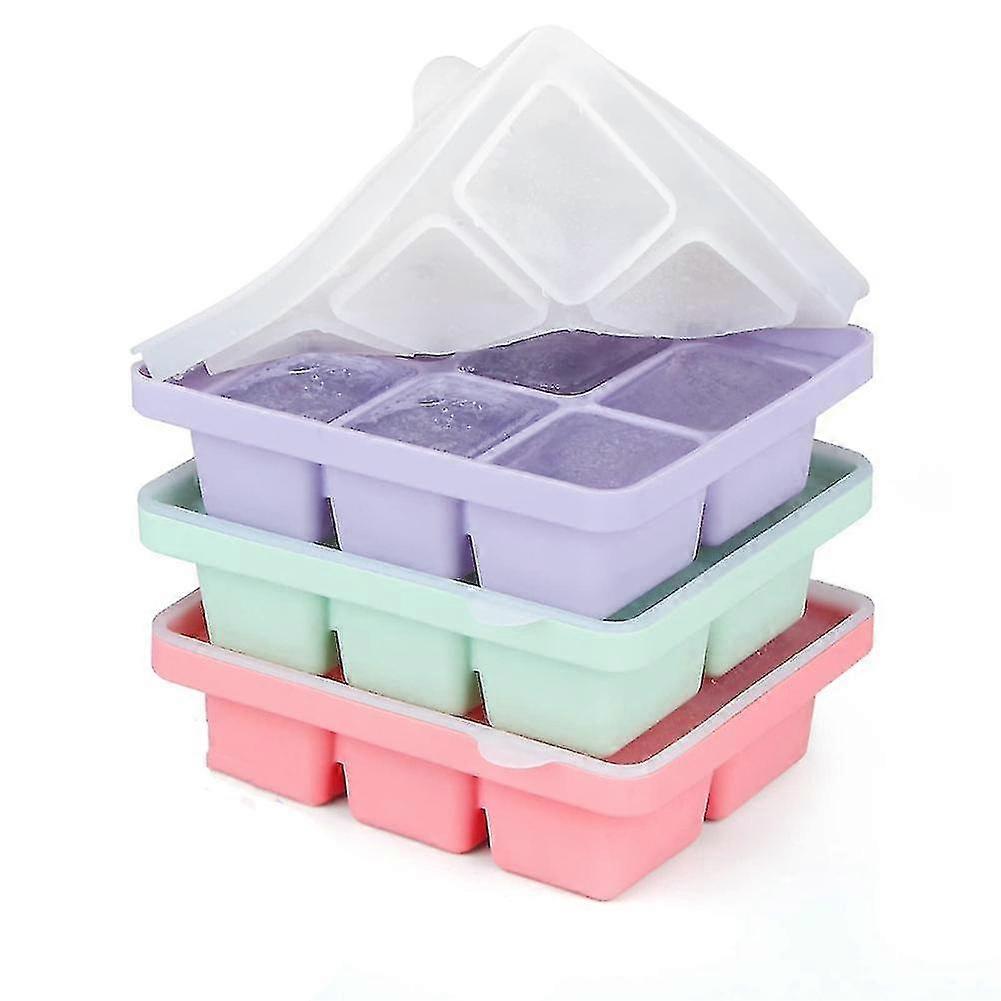 Ice Cube Tray With Lid, 3 Packs 18 Cubes, Silicone Large Ice Cube Molds, Flexible Stackable And Eas Xinda