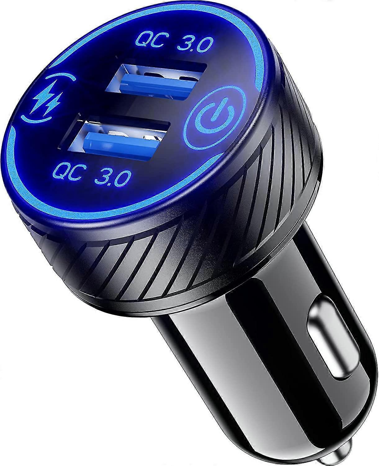 Car Charger Cigarette Lighter Dual Port Qc3.0 Usb Fast Charging Adapter 36w/3a With Switch