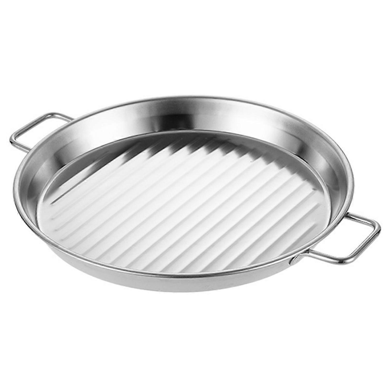 Pizza Pan Double Handle Grooved Design High Temperature Resistant Easy to Clean Stackable Stainless