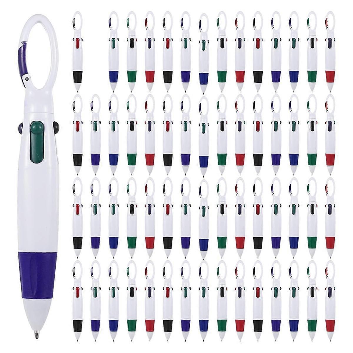 60 Pcs Retractable -Pens with Carabiner Clips, Multicolored Ink 4 in 1 Ballpoint Pens for Adults Students Nurses